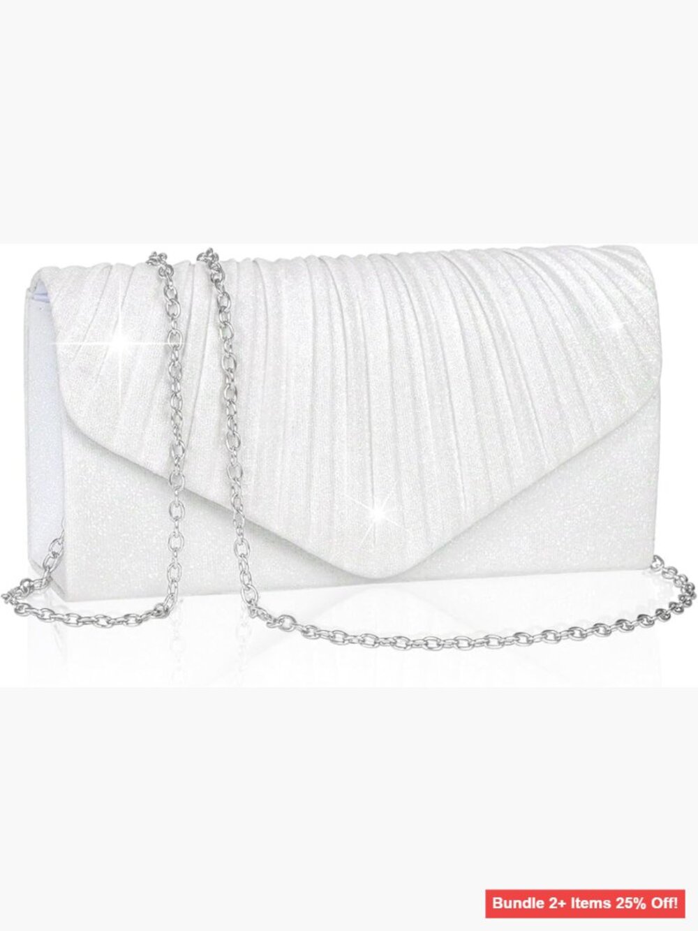 Pleated Envelope Clutch with Chain Strap for Formal Events and Parties